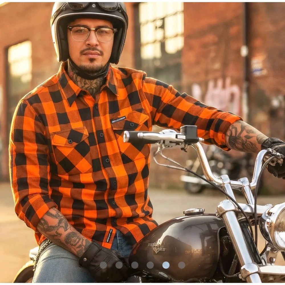 NEW Hot Leathers Everyday Flannel Shirt Orange Black Buffalo Plaid Mens Large